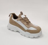 Sneakers - Dames -Beige/white - Maat 41 - Kunstleer/textiel