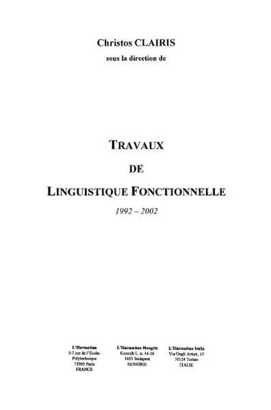 Travaux de linguistique fonctionnelle - cover