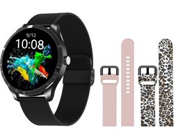 Belesy® Q9 Pro - Smartwatch Dames – Smartwatch Heren - Horloge - 1.28 inch - Kleurenscherm - Stappenteller - Bloeddruk - Hartslag - 75+ Wijzerplaten – Sporten – Milanees – Staal – Zwart - Kerstcadeau