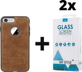 Backcase Lederen Hoesje iPhone 7 Bruin - Gratis Screen Protector - Telefoonhoesje - Smartphonehoesje