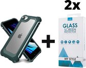 Backcover Shockproof Carbon Hoesje iPhone 7 Legergroen - 2x Gratis Screen Protector - Telefoonhoesje - Smartphonehoesje