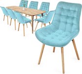 Miadomodo - Eetkamerstoelen - Velvet stoel - Beech Wood Legs - Backlest - gestoffeerde stoel - keukenstoel - Woonkamerstoel - Licht turquoise - 8 pc's