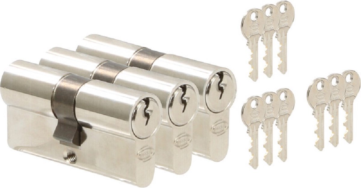 Nemef cilinder 91260 - Met 6 sleutels - In zichtverpakking - 3 cilinders in verpakking - Nemef