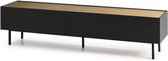 ARISTA TV-meubel met 1 deur en 2 lades - Eiken en zwart decor - L 180 x D 40 x H 45 cm
