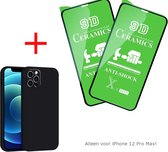 Nieuw Ontwerp Siliconen cover voor iPhone 12 Pro Max extra camera bescherming + 2x screenprotector - iPhone 12 Pro Max case Zwart - iPhone 12 Pro Max hoesje Zwart