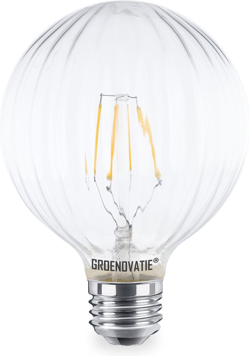 Groenovatie LED Filament Geribbeld Globelamp - E27 Fitting - 4W - Warm Wit - Dimbaar