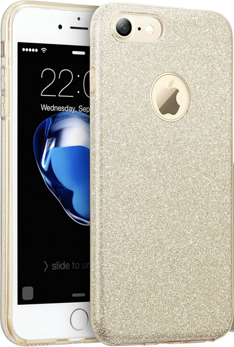 Geschikt voor Apple iPhone SE 2020 Backcover - Goud - Glitter Bling Bling - TPU case