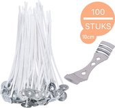 Kaarsenlont - 100 stuks - Kaarslont inclusief lonthouder - Kaarslonten voor zelf kaarsen maken - 10 centimeter - Kaarsen maken voor volwassenen