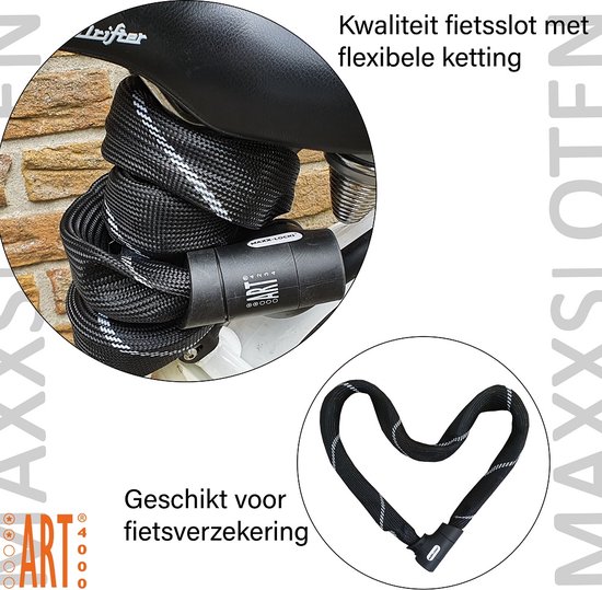Antivol Vélo Twizel Chaîne 85 Cm – ART 2, Acier Trempé, Noir, Pour E-bike Et Ville