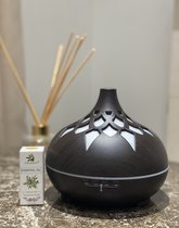 Luxaliving - Aroma Diffuser 550ML - Luchtbevochtiger – Verdamper – Aromatherapie - Geurverspreider - Donkerbruin - 7 Led - 3 GRATIS Etherische Olie