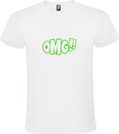 Wit t-shirt met tekst 'OMG!' (O my God) print Groen  size 4XL