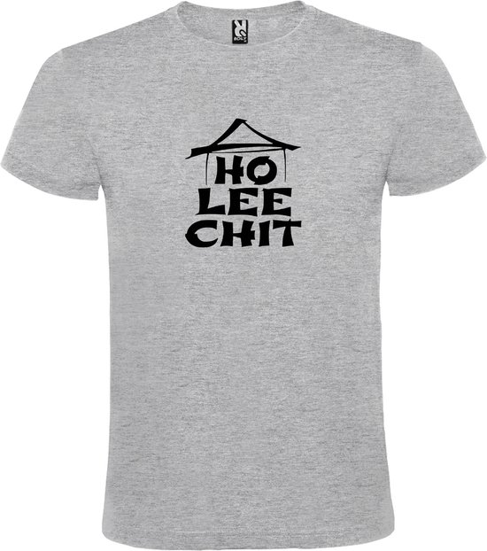 Grijs t-shirt met " Ho Lee Chit " print Zwart size XXXXL