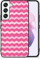 Smartphone Hoesje Geschikt voor Samsung Galaxy S22 Bumper Hoesje met Zwarte rand Waves Pink