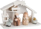 J-Line Kerststal Hout/Poly Creme Medium Set van 2 stuks