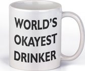 Mok met tekst | Worlds Okayest Drinker | grappige mok voor man | vrouw | koffie beker 330 ml