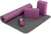 Bodhi Flow Set TPE yogamat met block & riem paars - Bodhi mat - Flow set - Bodhi set - yogamat met