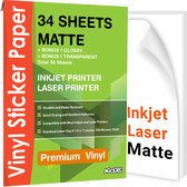 34 Matte Vinyl Stickervellen A4 Printer Paper - Stickerpapier Voor Printer - Incl. 2 Geschenkvellen - Inkjet & Laser Printer - Waterbestendig - Scheurbestendig - Sneldrogend - Sticker Printer Papier - Etiketten Stickers - Stickerpapier A4