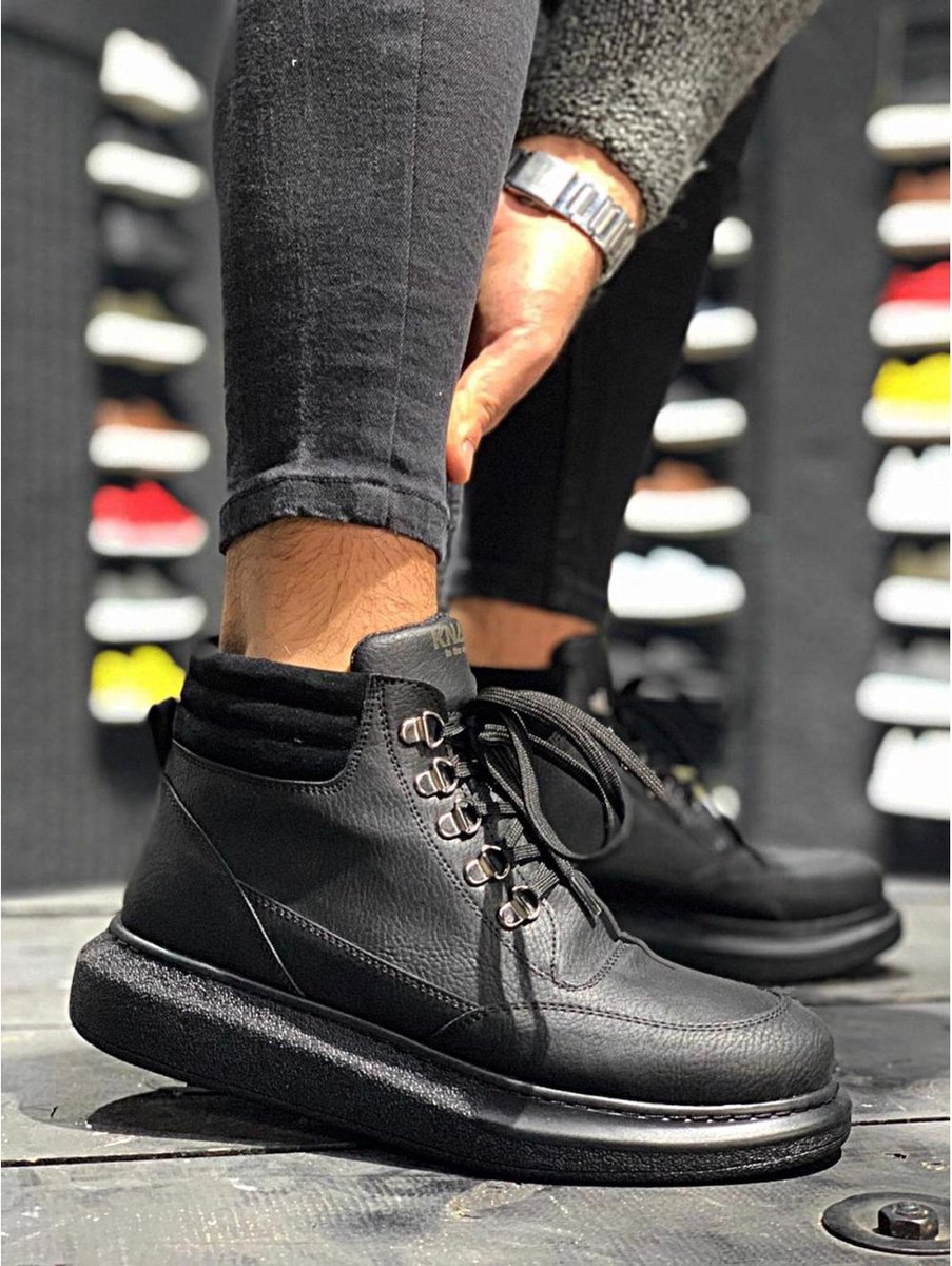 Knack Heren Sneaker - helemaal zwart - hoge sneakers - schoenen - comfortabele - 504 - maat 44