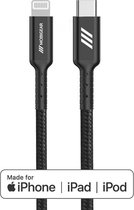 Mobigear Nylon USB-C naar Apple Lightning Kabel MFI 3 Meter - Zwart