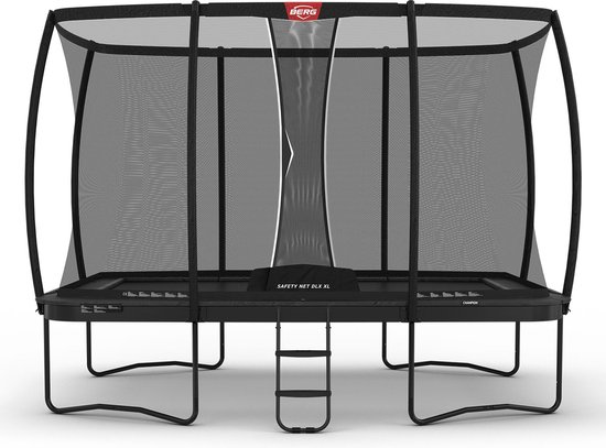 BERG Champion Regular 500 Trampoline Op Poten - Rechthoekig - Safety Net Deluxe XL - AirFlow Pro Springdoek - TwinSpring - Grijs