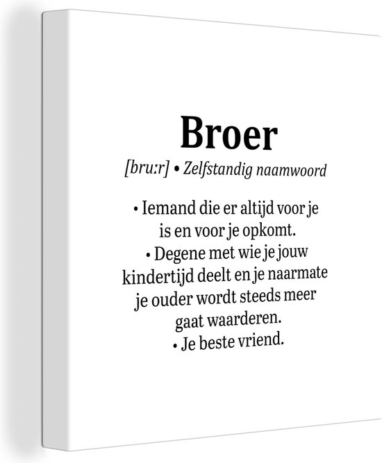 Canvas Schilderij Woordenboek - Broer definitie - Spreuken - Broer - Quotes - 20x20 cm - Wanddecoratie