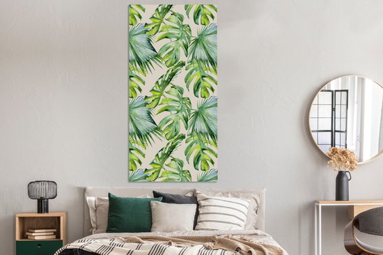 Toile Peinture Feuilles - Motifs - Monstera - 80x160 cm - Décoration murale