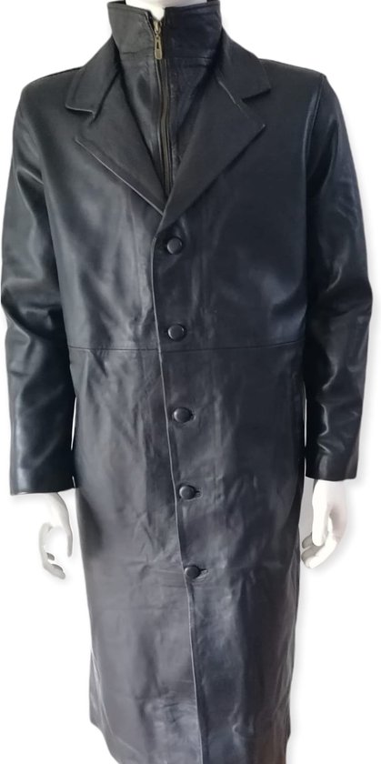 Veste longue en cuir homme - rétro - vintage - trench - vestes en cuir hommes - vestes d'hiver - veste manteau hommes - noir, XL