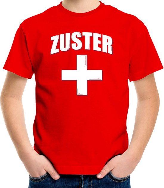 Zuster met kruis verkleed t-shirt rood voor kinderen - Verpleegster carnaval / feest shirt kleding / kostuum 134/140