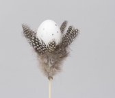 Ei met veren op een stokje 12 stuks - 40x5cm