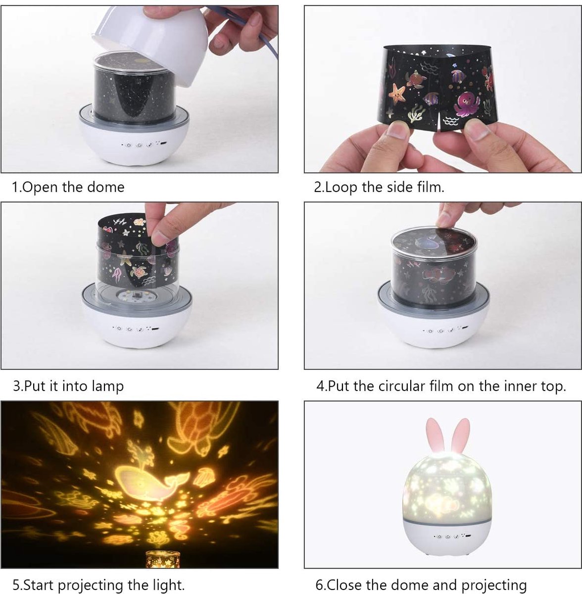 Konijn - Sterrenhemel Projector - LED Projector Lamp Kinderen - Ocean Wave Projector Nachtlampje - Muziek Nachtlampje Lamp - Ster Projector Timer voor Kinderkamer – foto 5