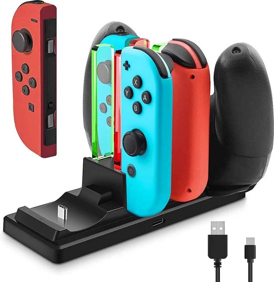 Oplaadstation voor Nintendo Switch Nintendo Switch Oplader JoyCon 6 in 1 Zwart