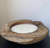 Wooden bowl Candle -wood bowl -  kaars in een houten kom - wood bowl kaars- houten kom kaars - soja was - zhdesign.nl