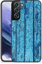 Telefoonhoesje Geschikt voor Samsung Galaxy S22 Pro Backcase Siliconen Hoesje met Zwarte rand Wood Blue