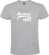 Grijs t-shirt met " Awesome sinds 1982 " print Wit size S