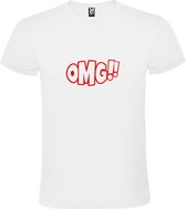 Wit t-shirt met tekst 'OMG!' (O my God) print Rood size L