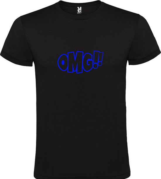 Zwart t-shirt met tekst 'OMG!' (O my God) print Blauw  size 5XL
