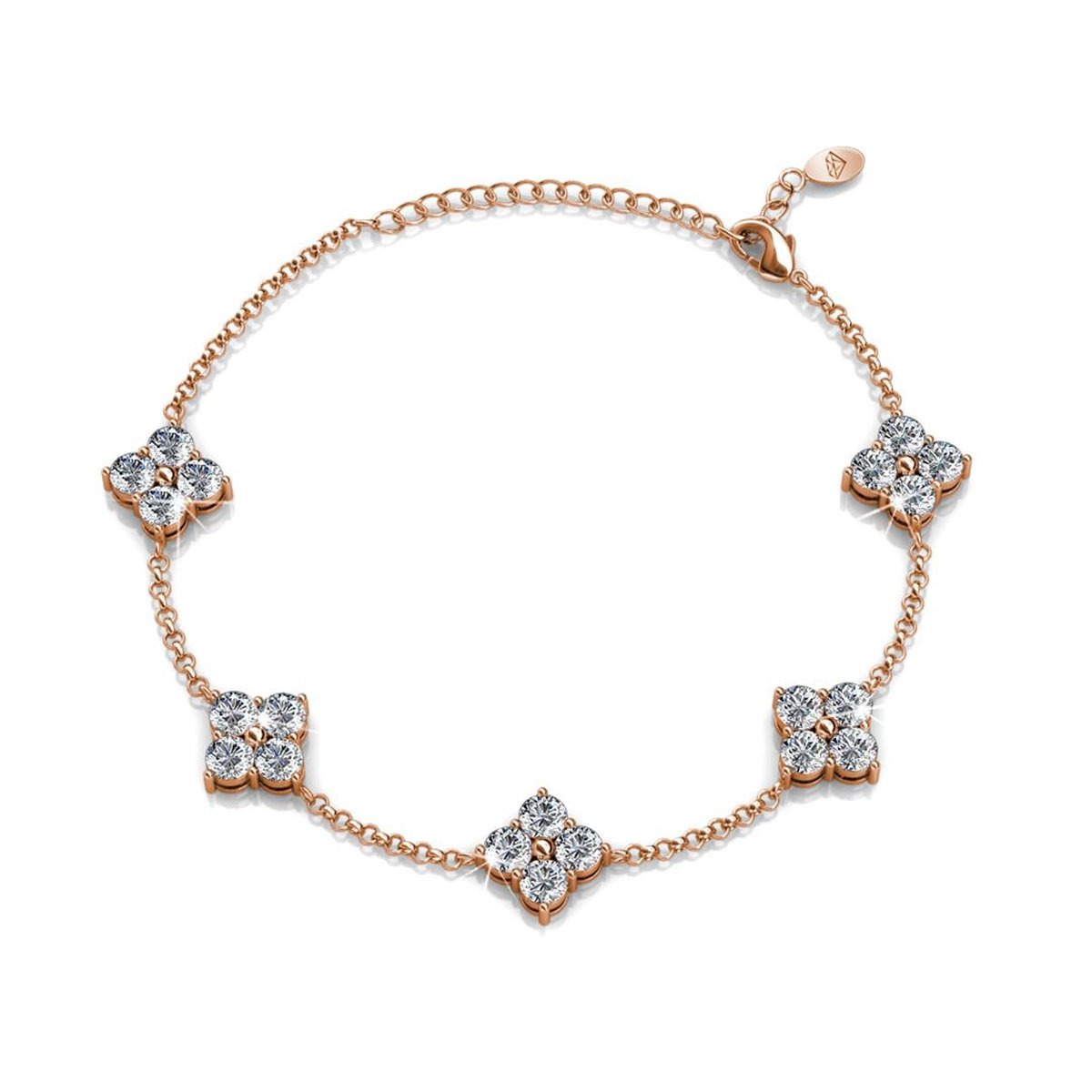 Shoplace Klaver armband dames met Swarovski kristallen - 18K Roségoud verguld – Swarovski armband - Cadeauverpakking - 20cm - Rosegoud - Valentijn cadeautje voor haar