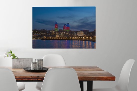 Peinture sur Toile Tours Flame Colorées en Azerbaïdjan - 90x60 cm - Décoration murale
