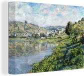 Canvas Schilderij Landscape at Vetheuil - Schilderij van Claude Monet - 80x60 cm - Wanddecoratie