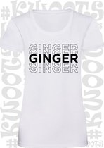 GINGER dames shirt - Wit - korte mouw - Maat L - Grappig teksten - Quotes - Kwoots - rood haar