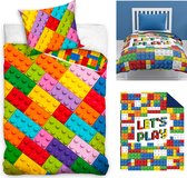 Dekbedovertrek Lego motief- 140 x 200 cm, katoen- Kussen 60x70cm- jongens, meisjes slaapkamer, incl. Bouwsteentjes Bedsprei- Deken- 170x210