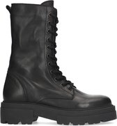 Sacha - Dames - Chunky zwarte leren veterboots - Maat 37