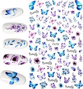 100 nagelstickers vlinder - Nail art - Nagel decoratie - Stickervellen vlinders en bloemen - Styling bloem nagel - Blauw / roze versiering - Universeel