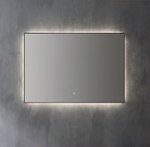 Aluminium spiegel decor met LED verlichting en spiegelverwarming - Mat Zwart 80x70x3