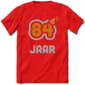 84 Jaar Feest T-Shirt | Goud - Zilver | Grappig Verjaardag Cadeau Shirt | Dames - Heren - Unisex | Tshirt Kleding Kado | - Rood - XL