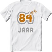 84 Jaar Feest T-Shirt | Goud - Zilver | Grappig Verjaardag Cadeau Shirt | Dames - Heren - Unisex | Tshirt Kleding Kado | - Wit - 3XL