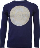 Hommard Cotton Cashmere Intarsia Wave Crew Neck Sweater, Medium, Navy, Blauw, Trui, Ronde nek, Unisex, Pullover, Kasjmier, Katoen