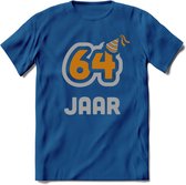 64 Jaar Feest T-Shirt | Goud - Zilver | Grappig Verjaardag Cadeau Shirt | Dames - Heren - Unisex | Tshirt Kleding Kado | - Donker Blauw - XL