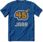 45 Jaar Feest T-Shirt | Goud - Zilver | Grappig Verjaardag Cadeau Shirt | Dames - Heren - Unisex | Tshirt Kleding Kado | - Donker Blauw - S