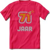 71 Jaar Feest T-Shirt | Goud - Zilver | Grappig Verjaardag Cadeau Shirt | Dames - Heren - Unisex | Tshirt Kleding Kado | - Roze - S